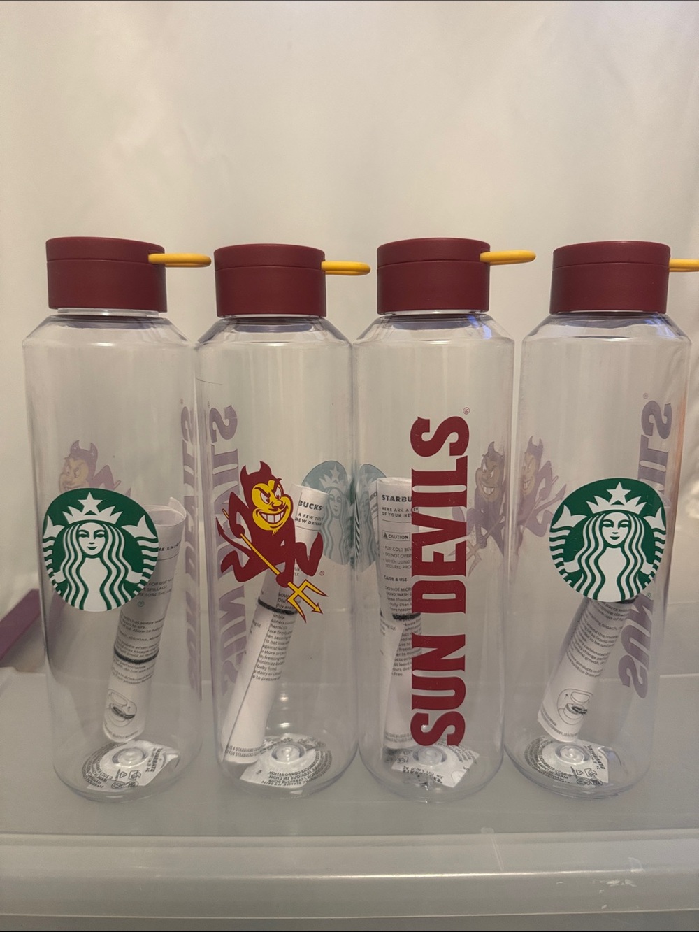 Starbucks Clear Bottle with Maroon Lid and Yellow Accent - ASU Sun Devils